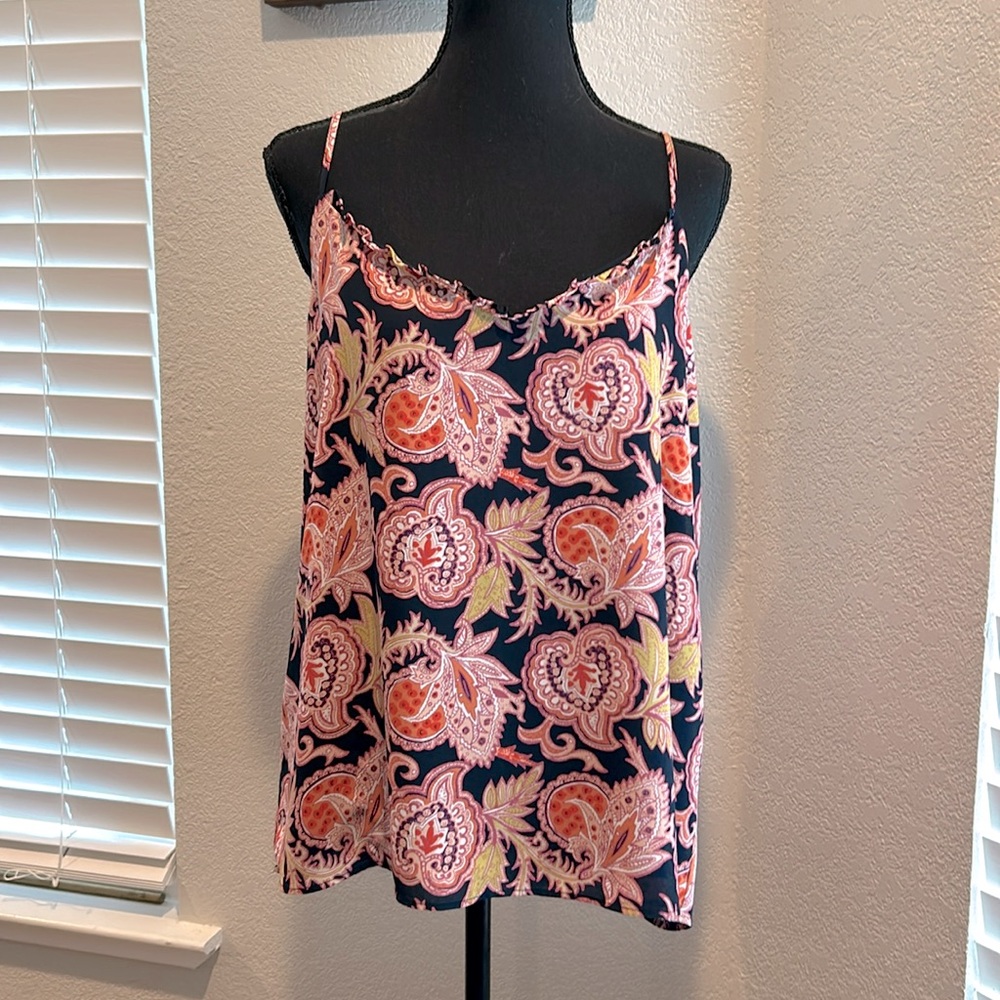 LOFT Blue and Pink Sleeveless Fitted Camisole